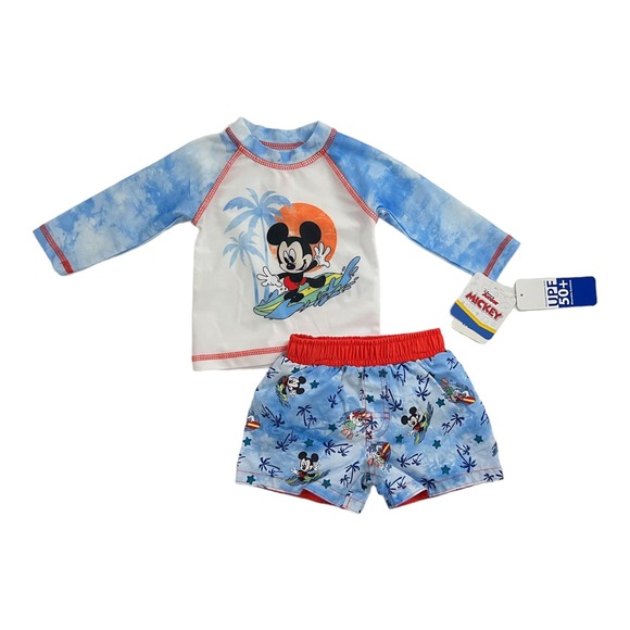 Disney Mickey Mouse Size 3 / 6 Months Baby Boy Swimsuit Rash Guard Set, 2-Piece, - Picture 3 of 9